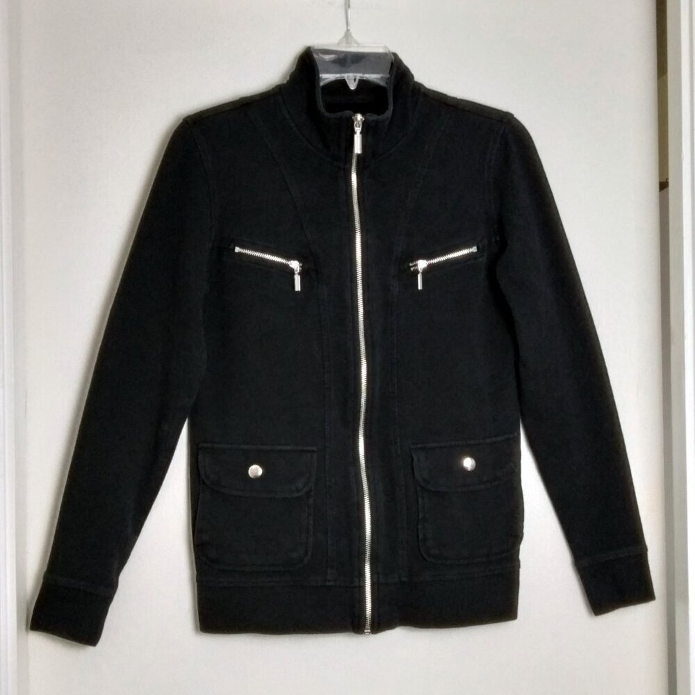 Style & Co.Black Mock Neck Zip Up 95% Cotton Athletic Jacket Comfort Sz S - Picture 7 of 7